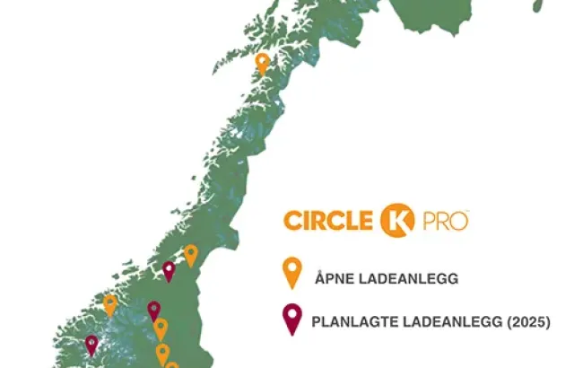 Map of charging stations for trucks norway