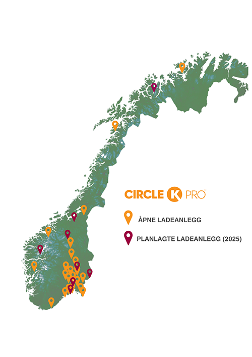 Kart over ladeplasser for tyngre kjøretøy